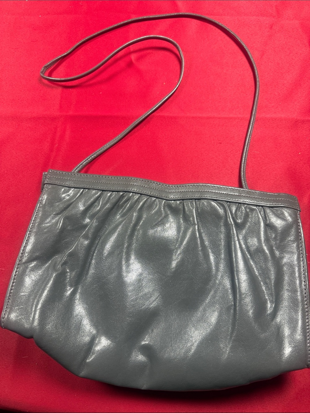 Classic Gray Gathered Leather Shoulder Bag - Women's Crossbody